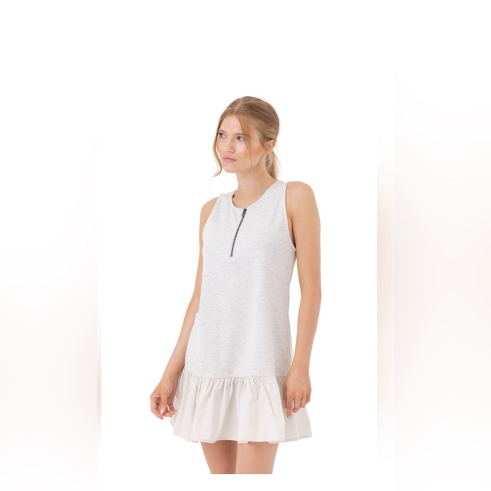 Sundays Light Heather Gray Sleeveless Zip Tank Dress with Ruffle Hem